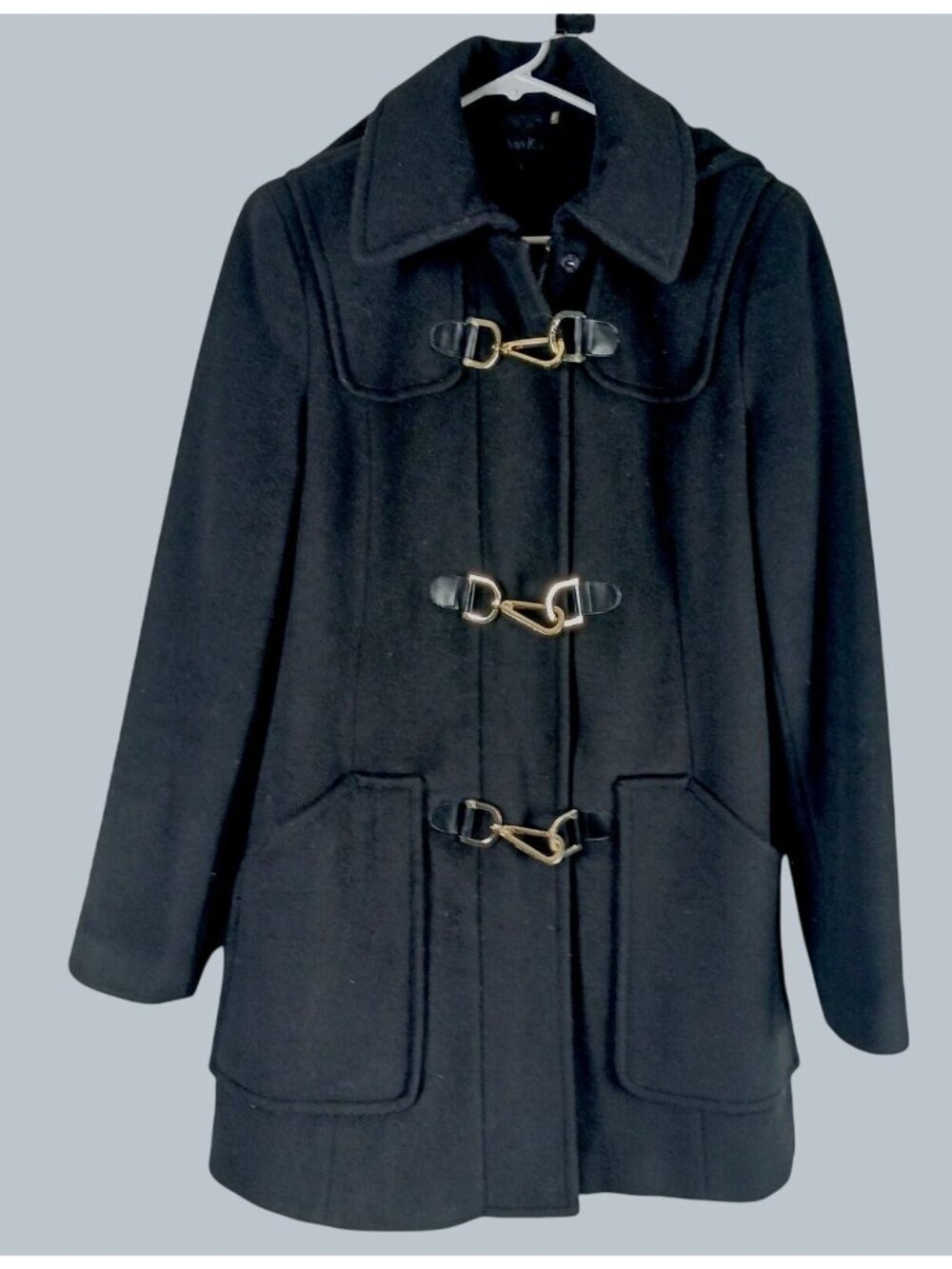 Calvin Klein Wool Blend Hooded Duffle Coat Womens 6 Black Winter Toggle Jacket